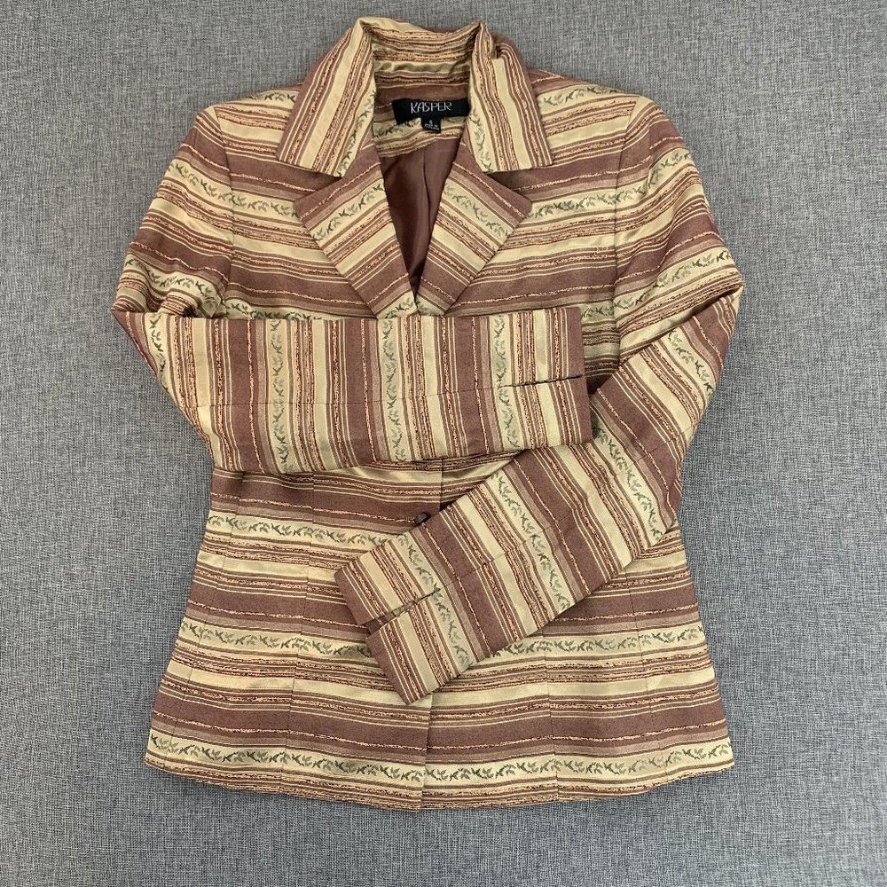 Kasper Striped Button Down Blazer Jacket Size 6 Collared long Sleeve Lined